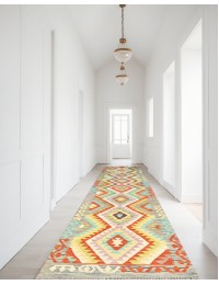 Multi kleur Afghanistan Kelim  391 x 78 cm