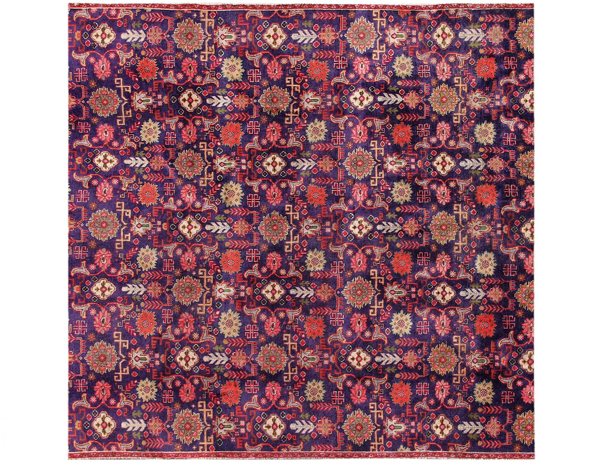 Quadrat Retro Perserteppich  blau <br/>208 x 208 cm