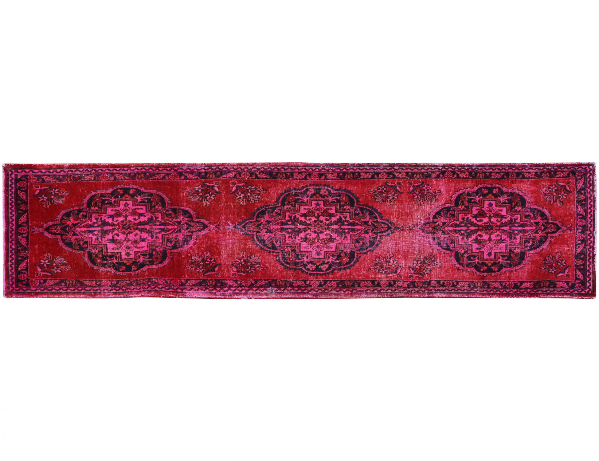 Rosa Persiano Tappeto Vintage 340 x 88 cm - Tappeto unico fatto a mano