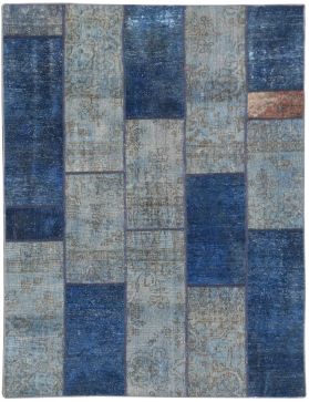 Patchwork Teppich 248 x 176 blau