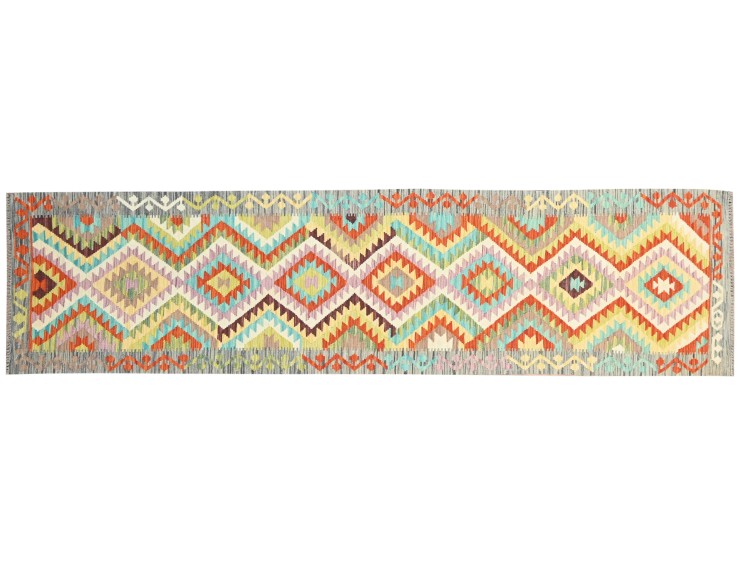 Multi kleur Afghanistan Kelim  391 x 78 cm