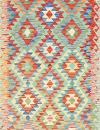 Multi kleur Afghanistan Kelim  242 x 78 cm