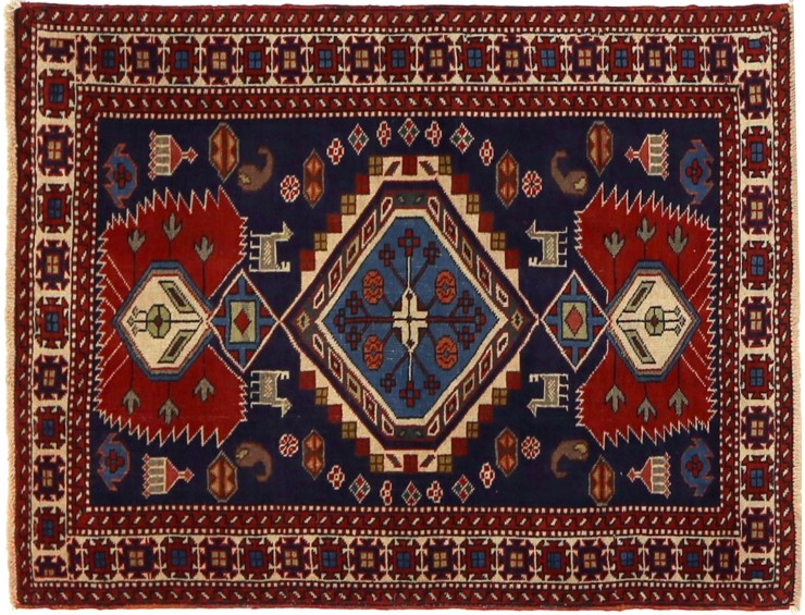 Blå Persien Persisk Tæppe 132 x 92 cm