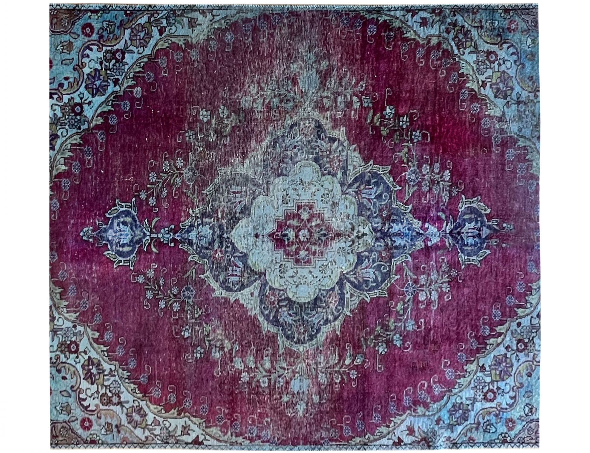 Quadrat Vintage Teppich  blau <br/>173 x 173 cm