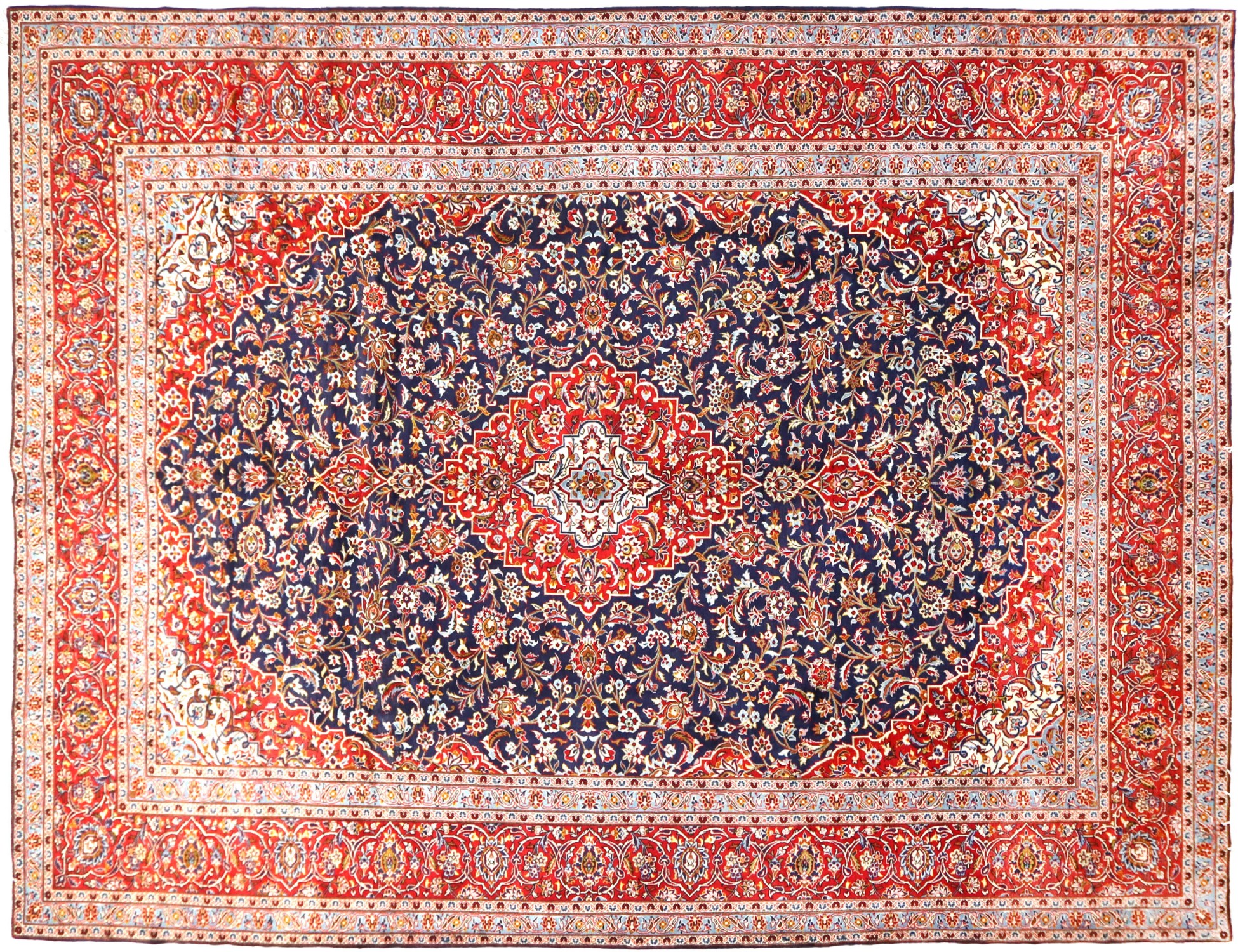 Blå Persien Kashan Patina  448 x 293 cm - Unik handgjord matta