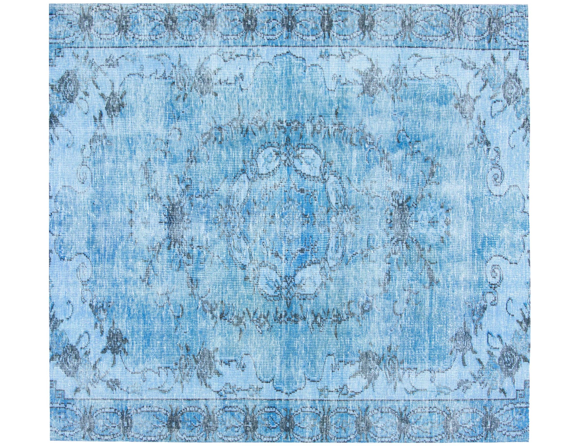 Blå Tyrkiet Vintagetæppe  181 x 181 cm - Unikt håndlavet tæppe