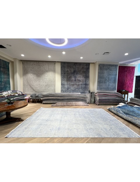 Blau Indien Wolle und Bambus handgefertigt   427 x 300 cm