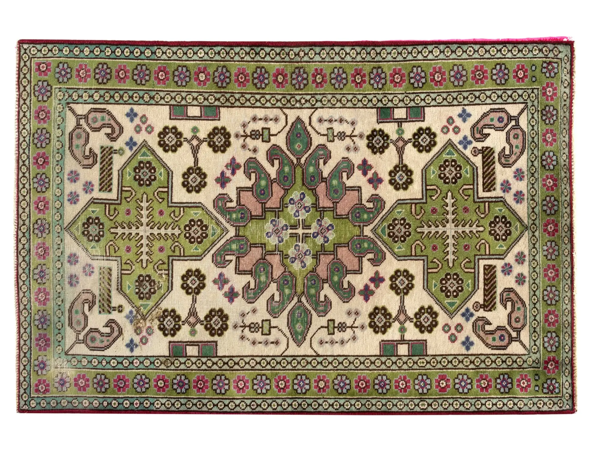 Vert Persan Tapis Persan vintage  143 x 85 cm - Tapis fait main unique