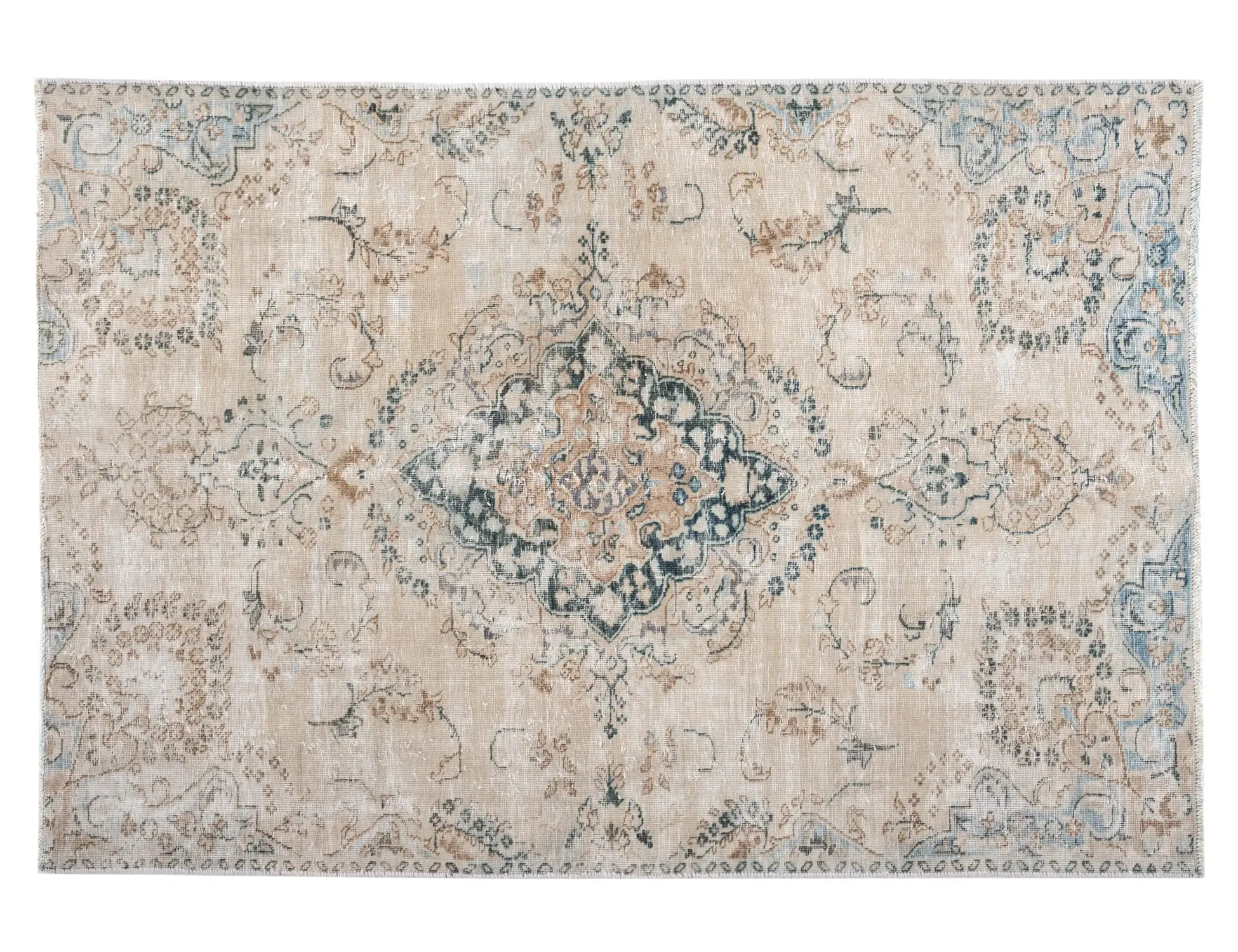 Beige Persien Persischer Vintage Teppich  189 x 123 cm - Einzigartiger handgefertigter Teppich