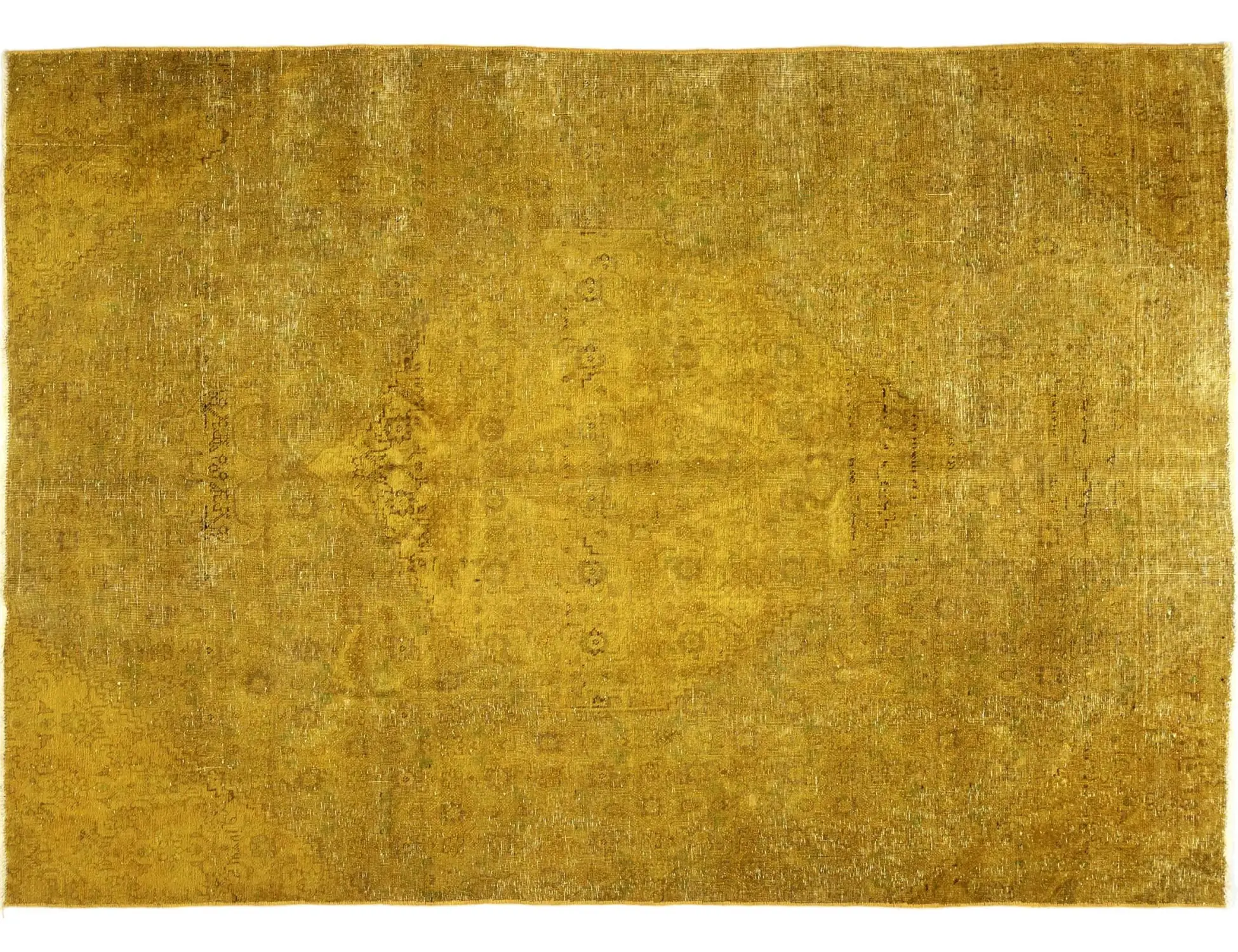Amarillo Turquía Alfombra vintage  275 x 178 cm - Alfombra única hecha a mano