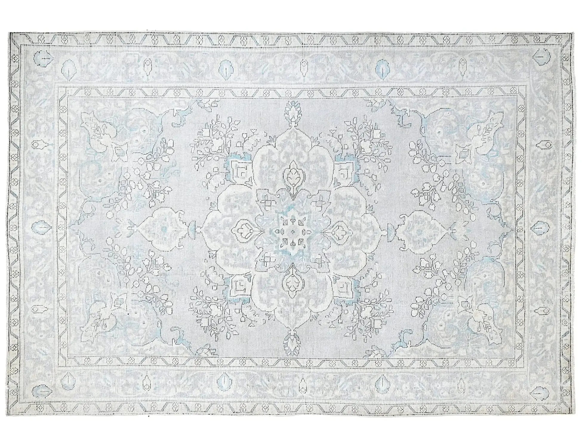 Grau Persien Persischer Vintage Teppich  292 x 198 cm - Einzigartiger handgefertigter Teppich