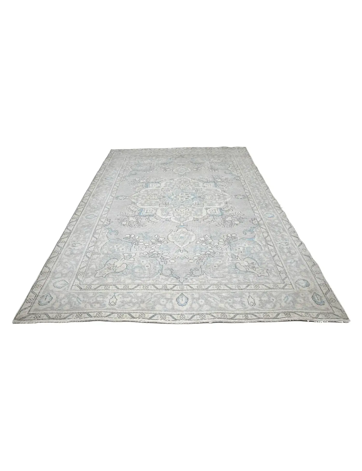 Grau Persien Persischer Vintage Teppich  292 x 198 cm - Einzigartiger handgefertigter Teppich