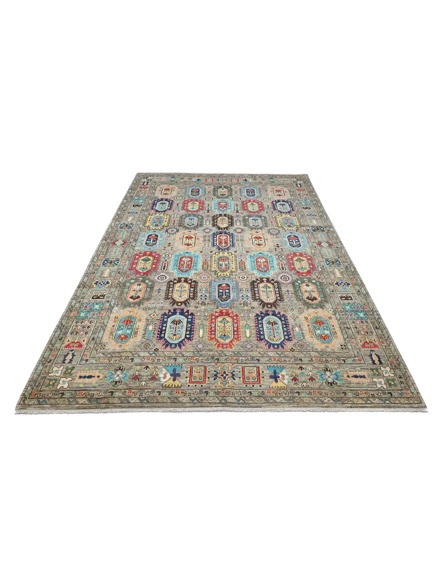 Grey Afghanistan Ziegler Carpet  374 x 276 cm - Unique Handmade Carpet