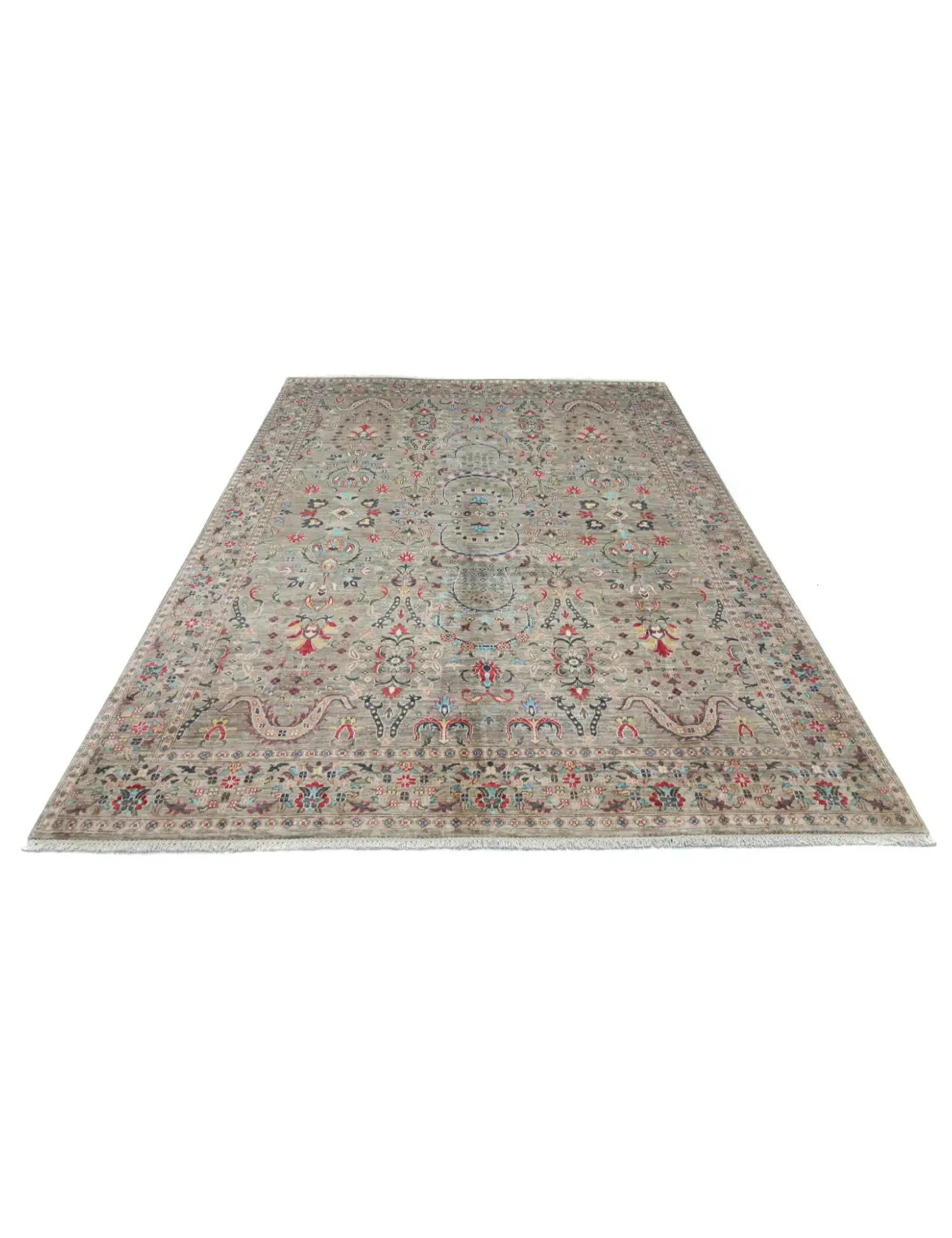 Grau Afghanistan Ziegler Teppich  310 x 248 cm - Einzigartiger handgefertigter Teppich