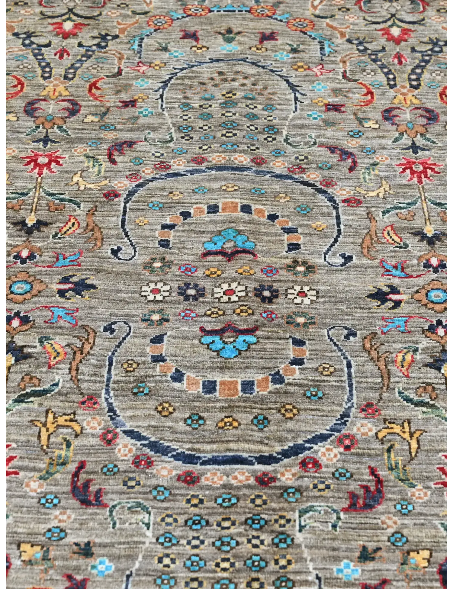 Grau Afghanistan Ziegler Teppich  310 x 248 cm - Einzigartiger handgefertigter Teppich