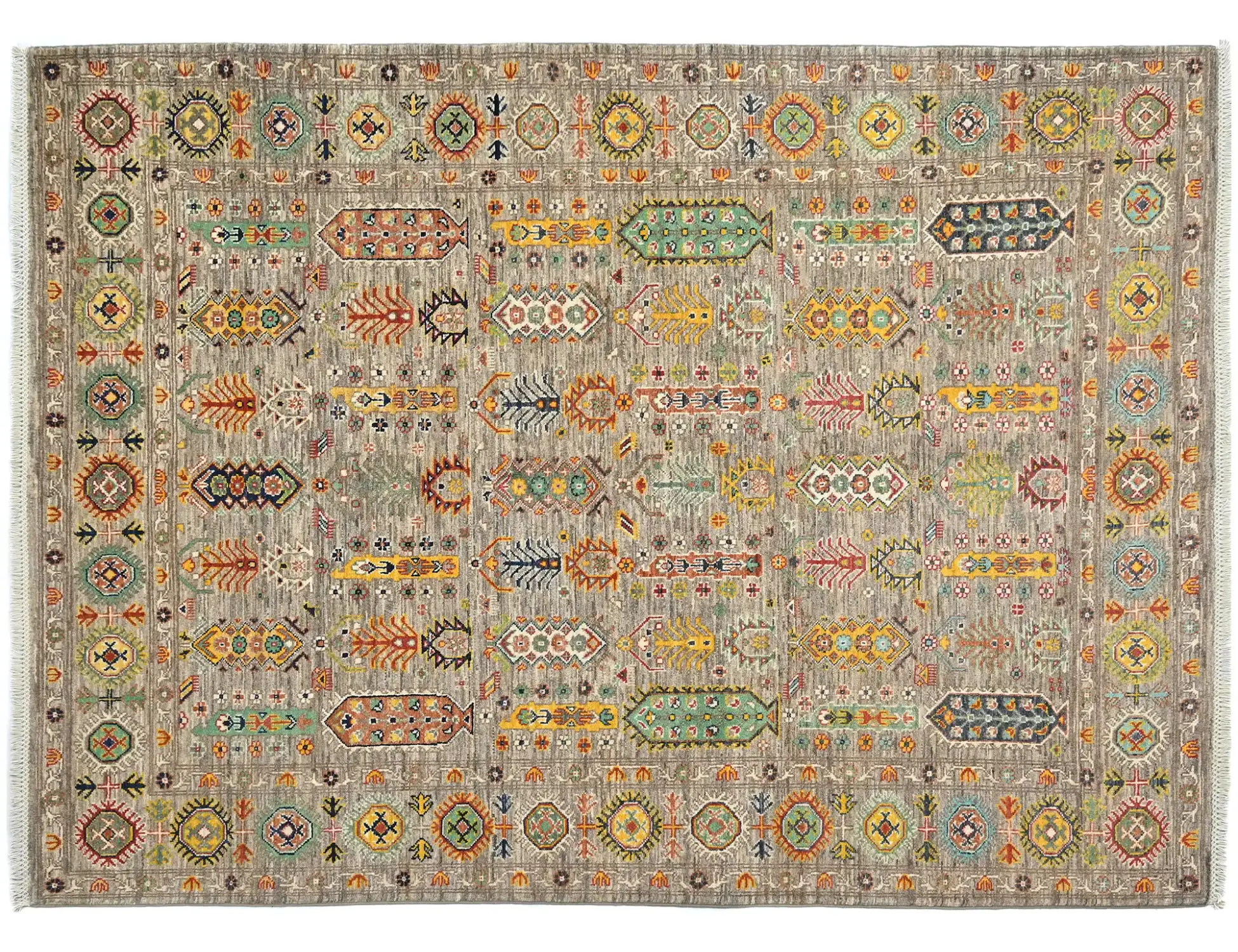 Grey Afghanistan Ziegler Carpet  237 x 169 cm - Unique Handmade Carpet