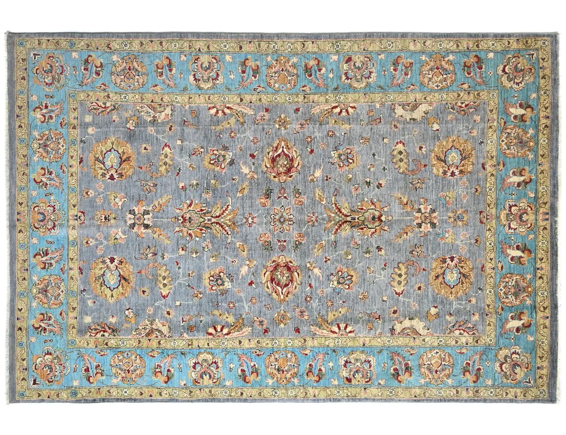 Blau Afghanistan Ziegler Teppich  302 x 203 cm - Einzigartiger handgefertigter Teppich
