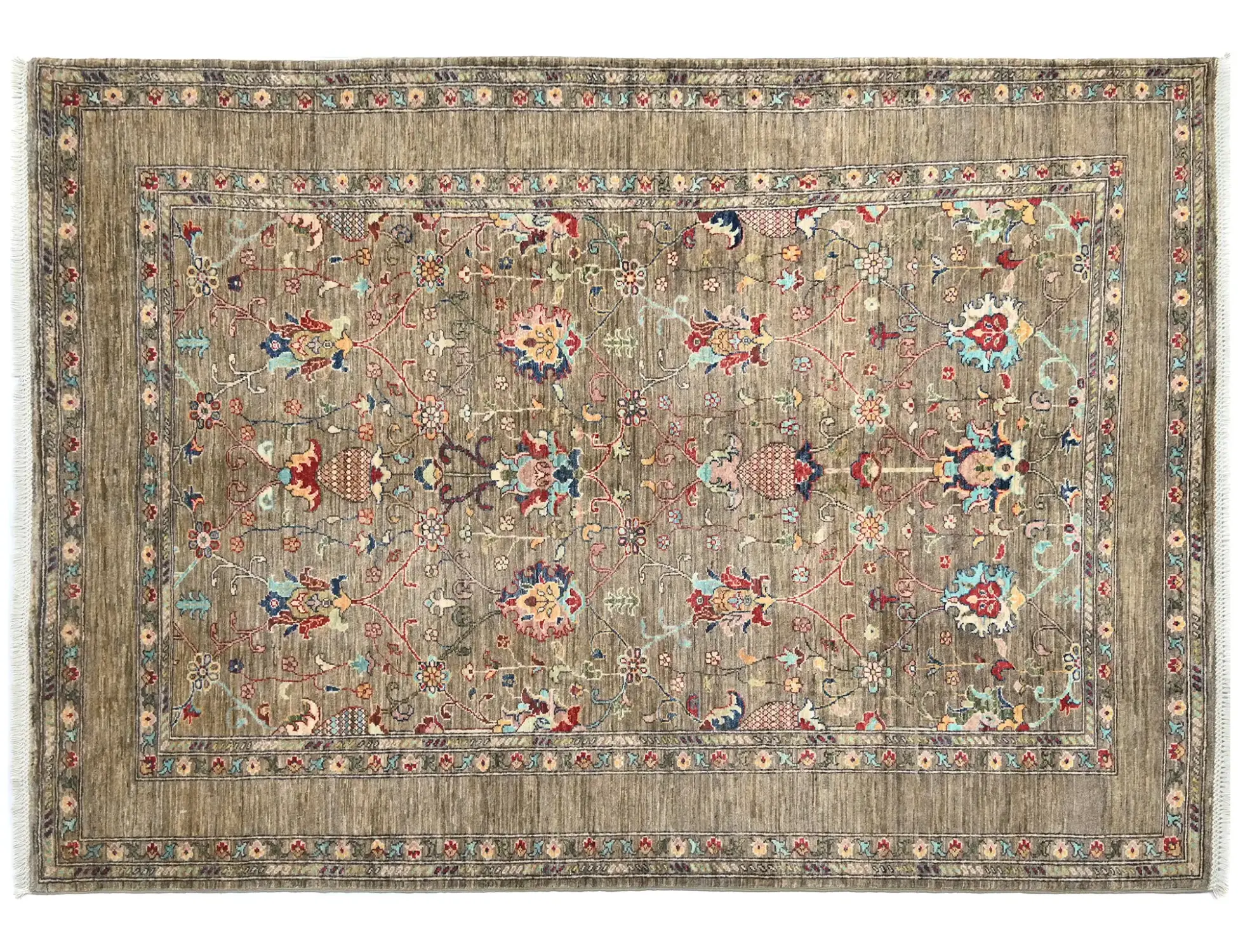 Grey Afghanistan Ziegler Carpet  242 x 168 cm - Unique Handmade Carpet