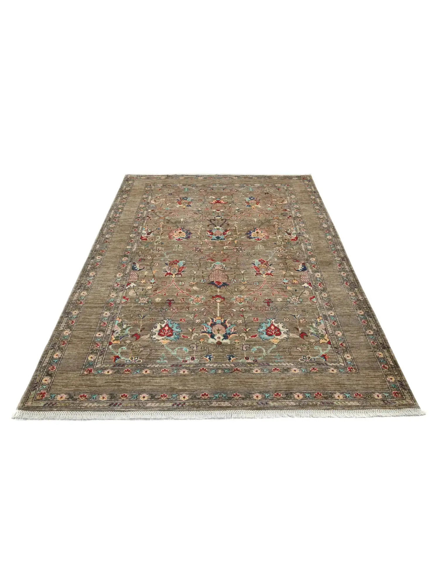 Grau Afghanistan Ziegler Teppich 242 x 168 cm - Einzigartiger handgefertigter Teppich