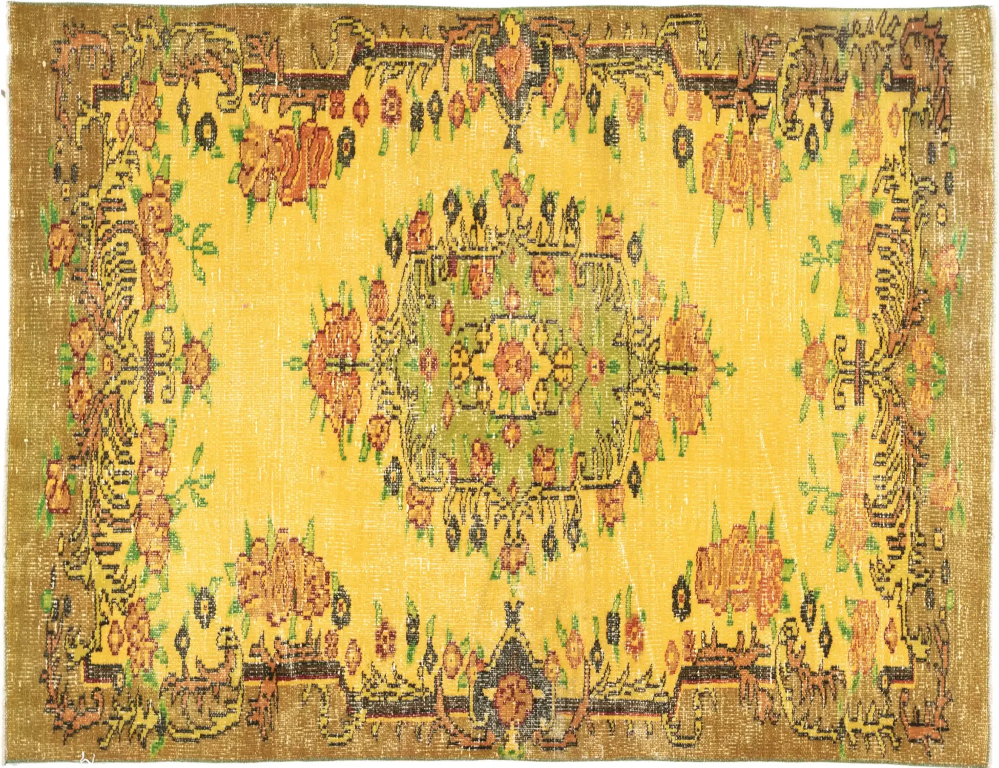 Jaune Turc Tapis vintage 212 x 130 cm - Tapis fait main unique
