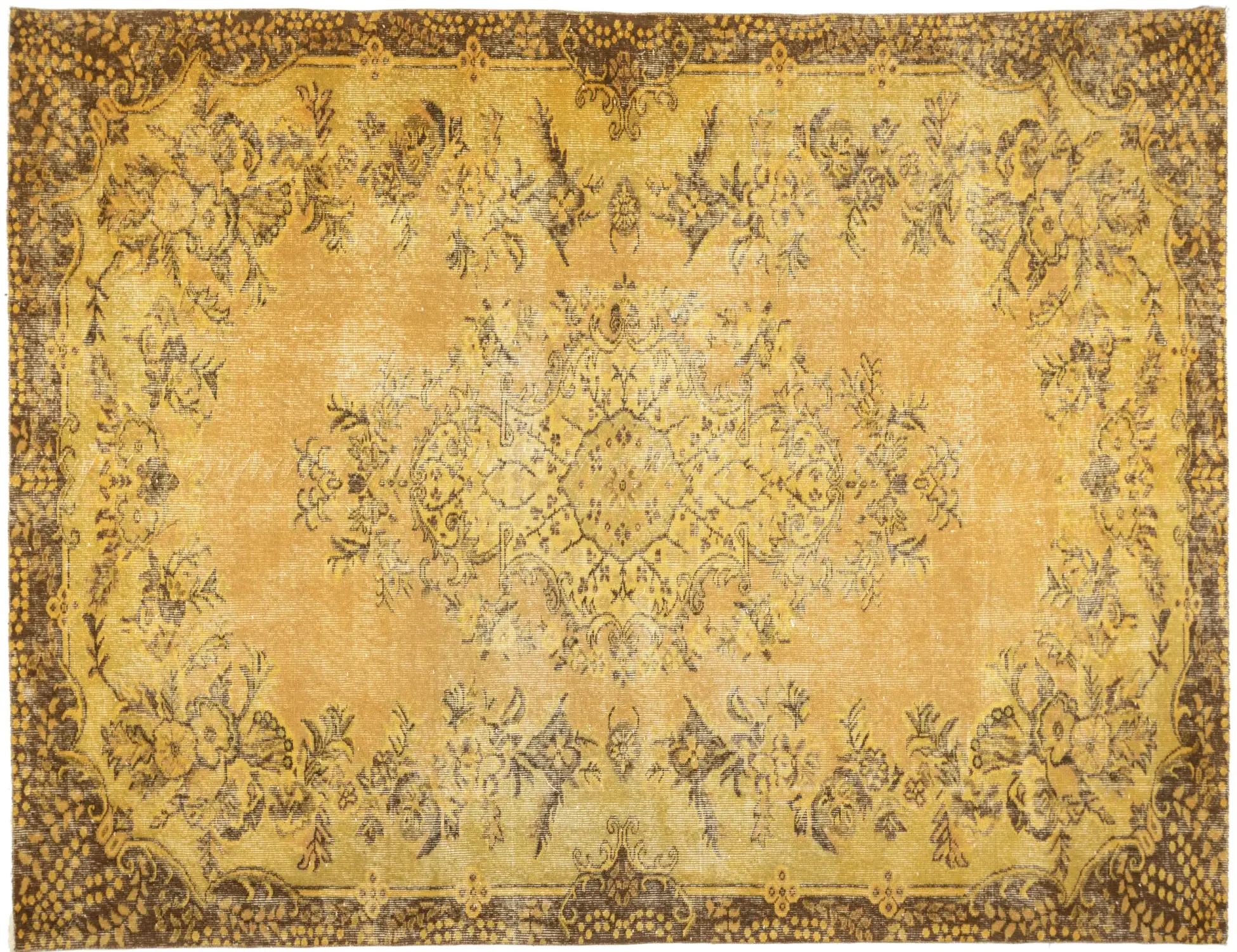 Amarillo Turquía Alfombra vintage 290 x 185 cm - Alfombra única hecha a mano
