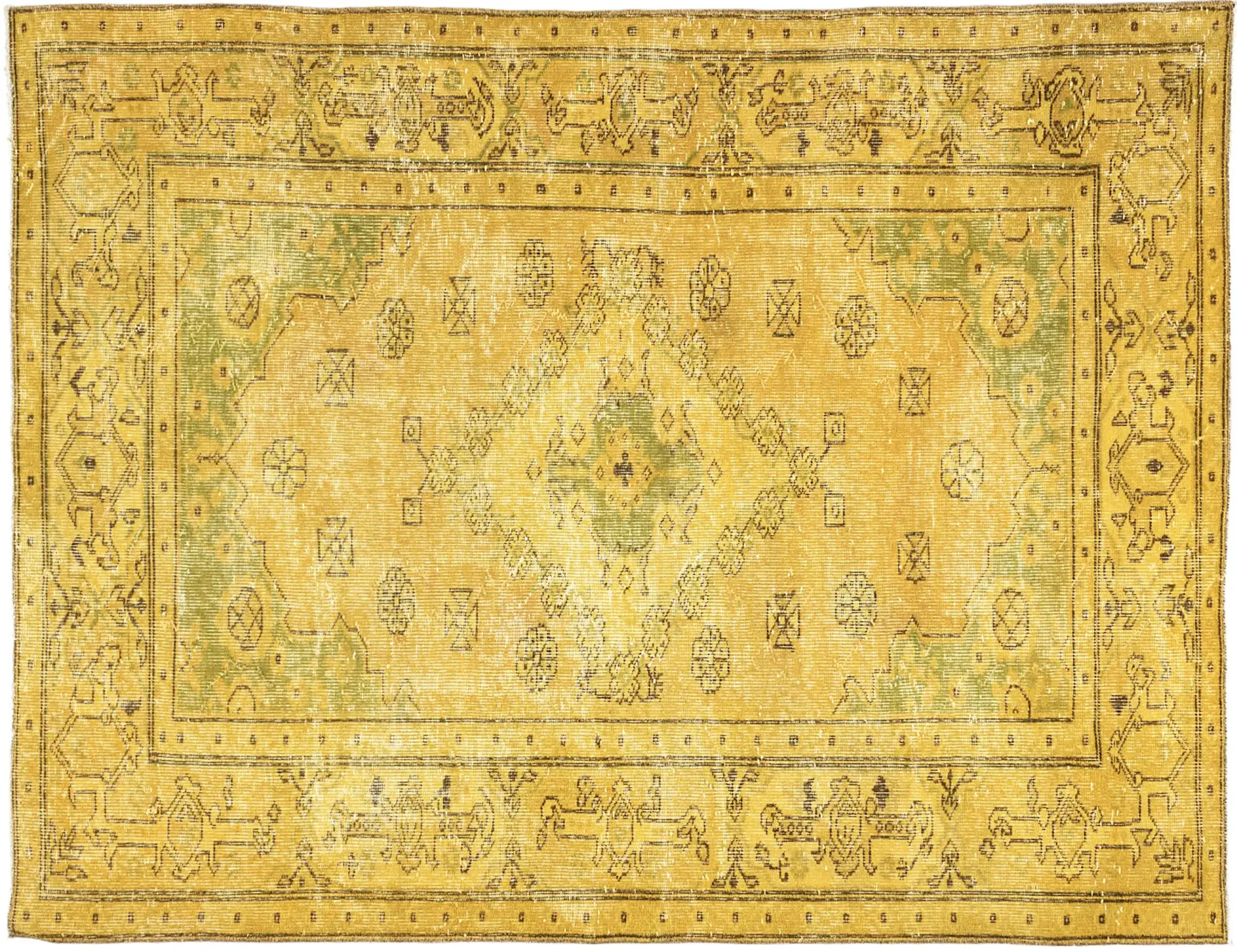 Giallo Turco Tappeto vintage 227 x 141 cm - Tappeto unico fatto a mano