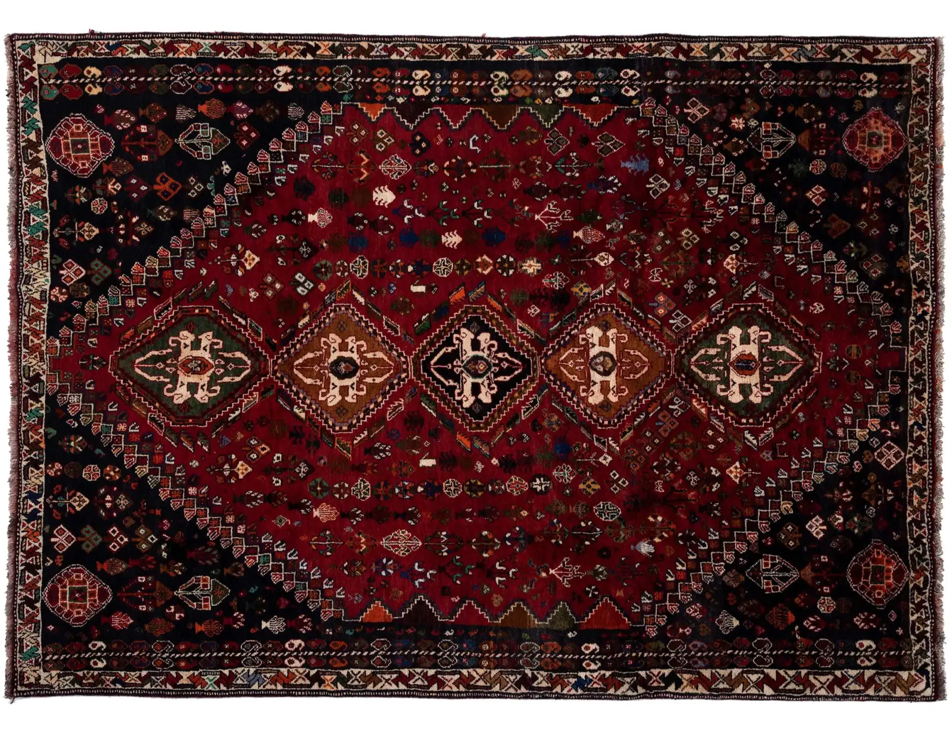 Rojo Persa Shiraz Qashqai 266 x 168 cm - Alfombra única hecha a mano