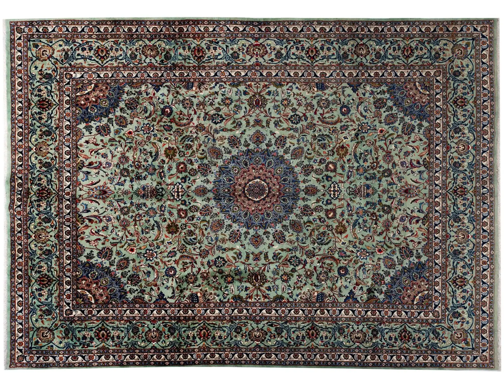 Grøn Persien Persisk Tæppe 398 x 304 cm - Unikt håndlavet tæppe