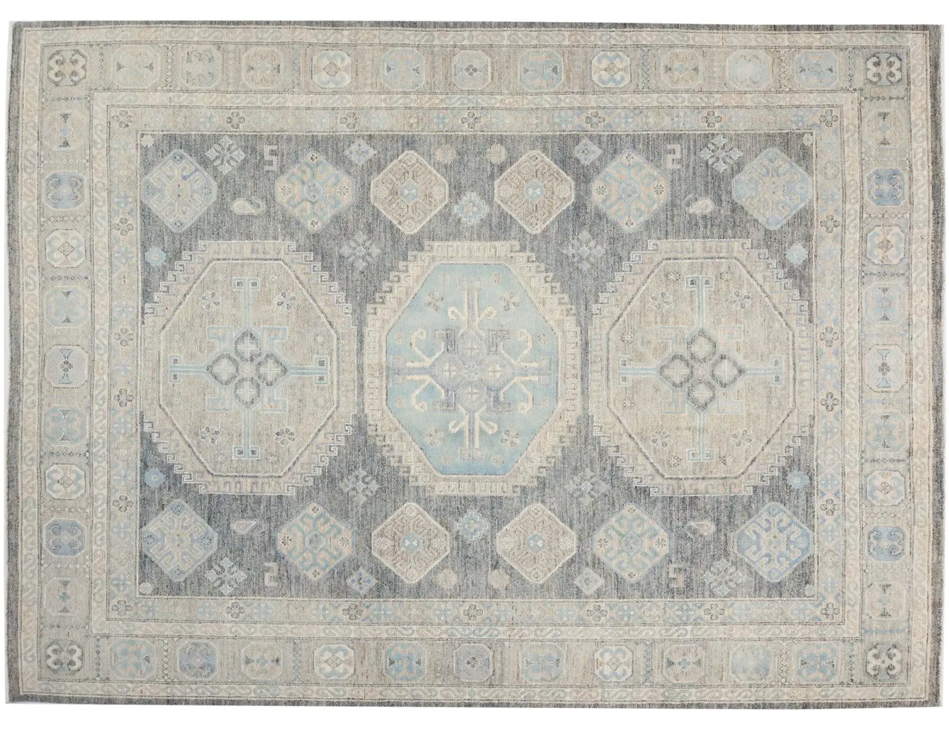Blau text_origin_4 Oushak Teppich 308 x 244 cm - Einzigartiger handgefertigter Teppich