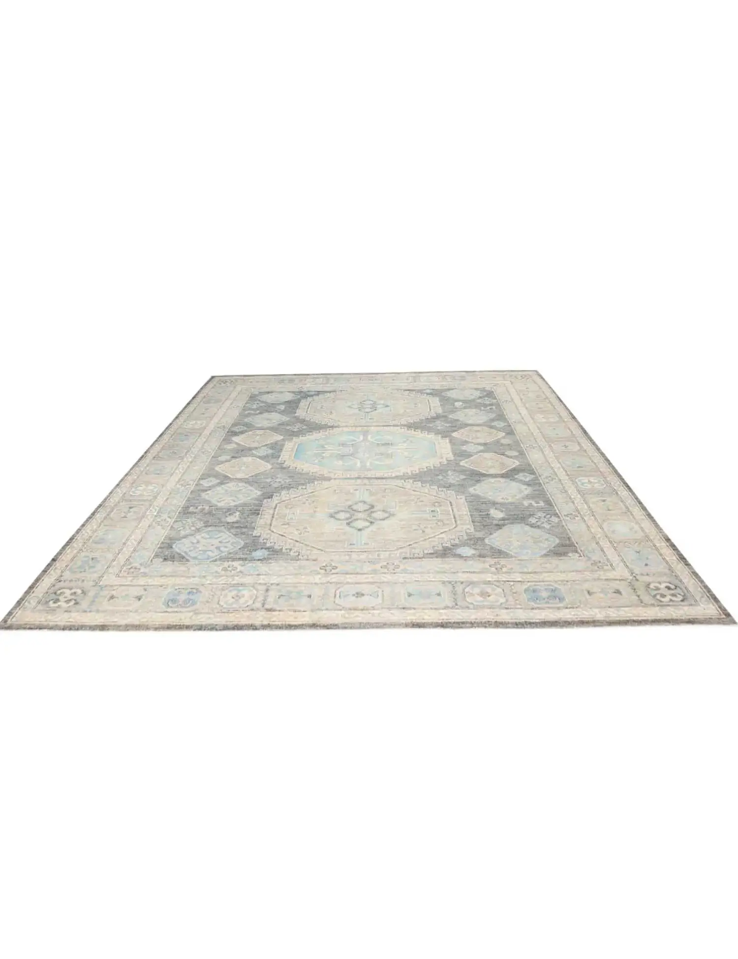 Blau text_origin_4 Oushak Teppich 308 x 244 cm - Einzigartiger handgefertigter Teppich