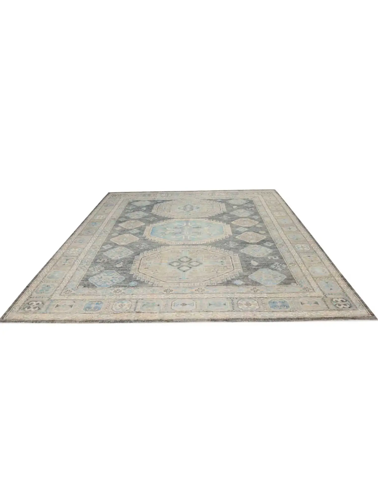 Blau text_origin_4 Oushak Teppich 308 x 244 cm - Einzigartiger handgefertigter Teppich