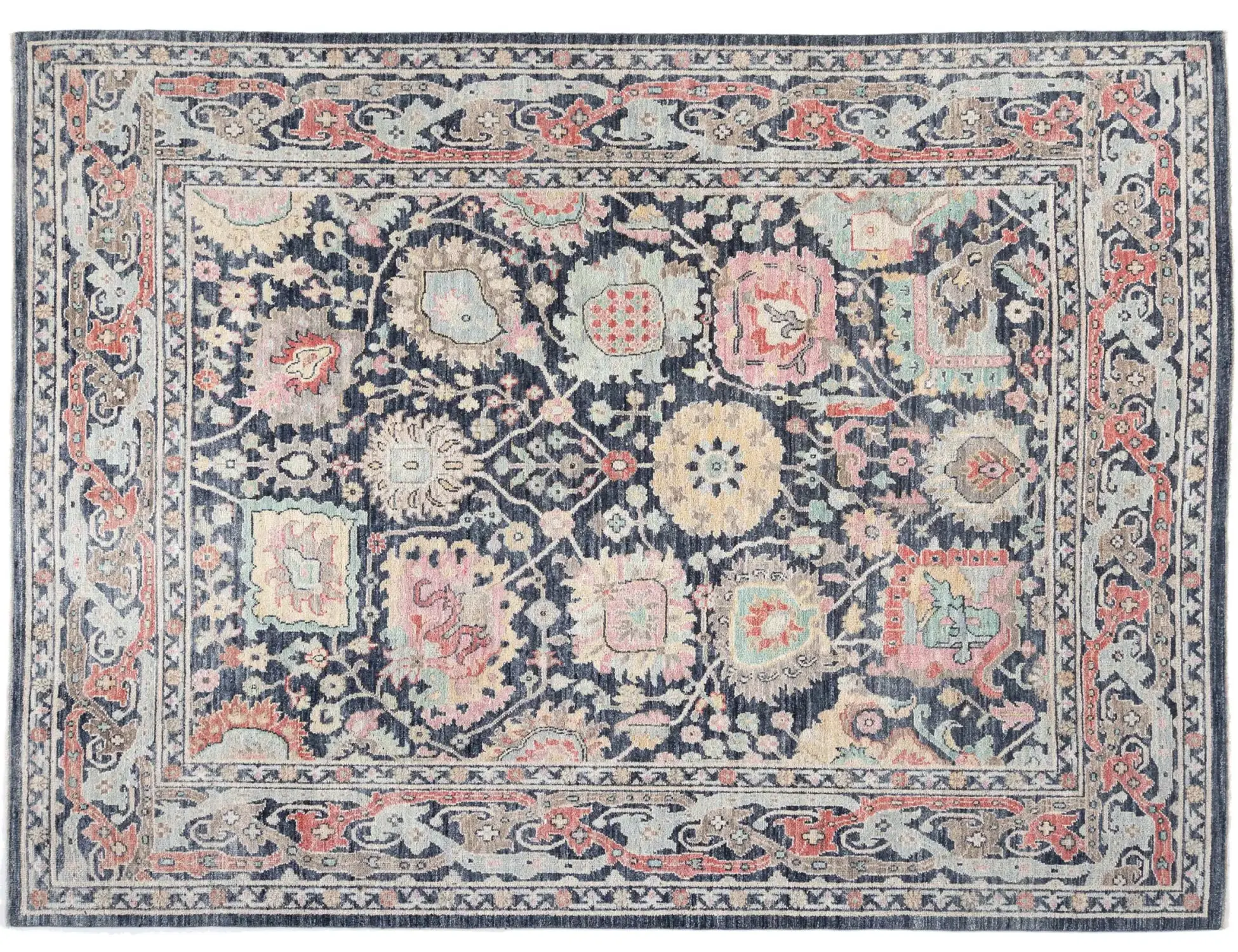 Blau text_origin_4 Oushak Teppich 309 x 242 cm - Einzigartiger handgefertigter Teppich