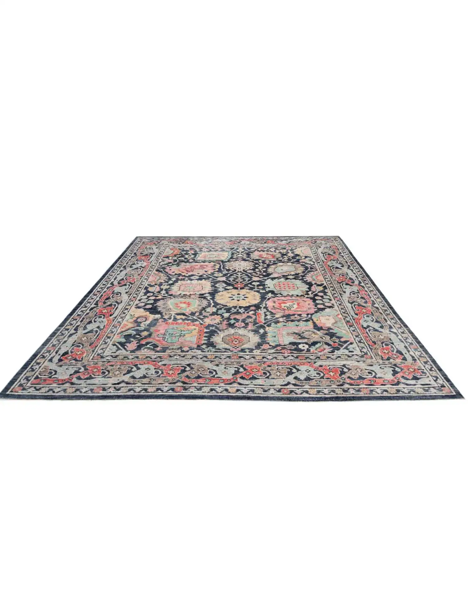 Blau text_origin_4 Oushak Teppich 309 x 242 cm - Einzigartiger handgefertigter Teppich