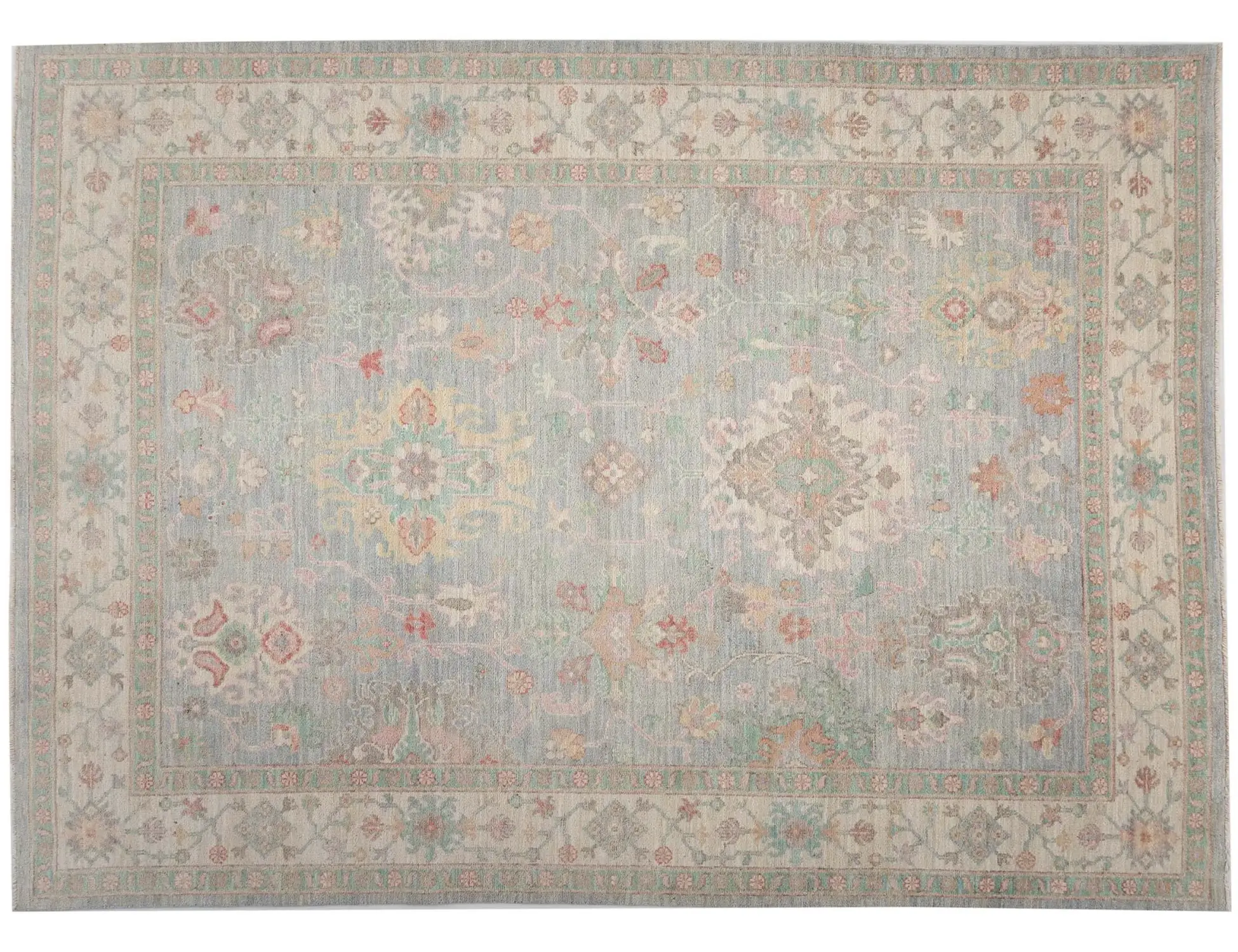 Grau text_origin_4 Oushak Teppich 368 x 294 cm - Einzigartiger handgefertigter Teppich