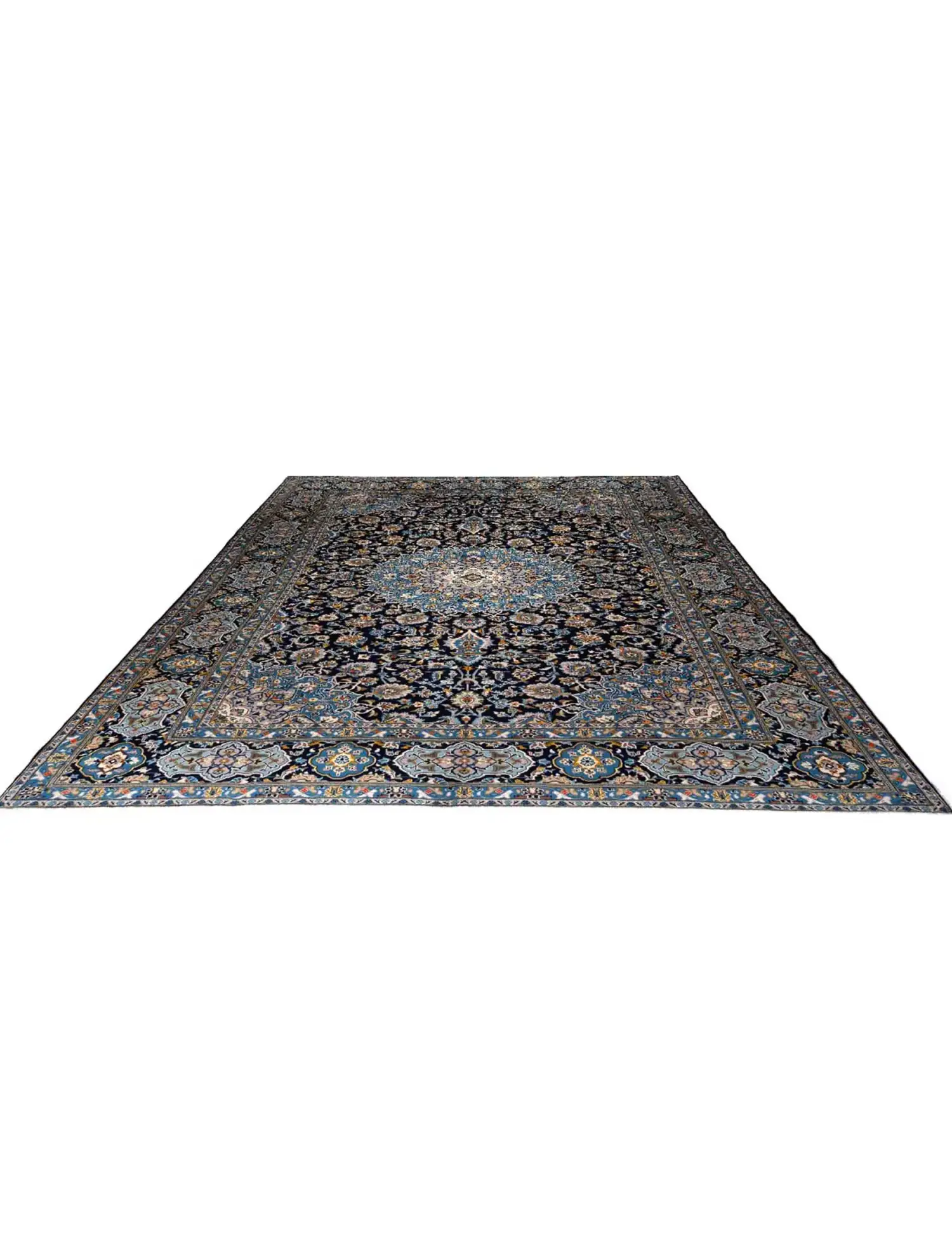 Blu Persiano Kashan 429 x 306 cm - Tappeto unico fatto a mano