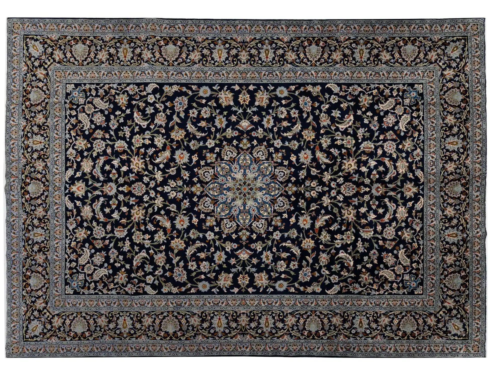Sininen Persia Kashan 370 x 272 cm - Ainutlaatuinen käsintehty matto