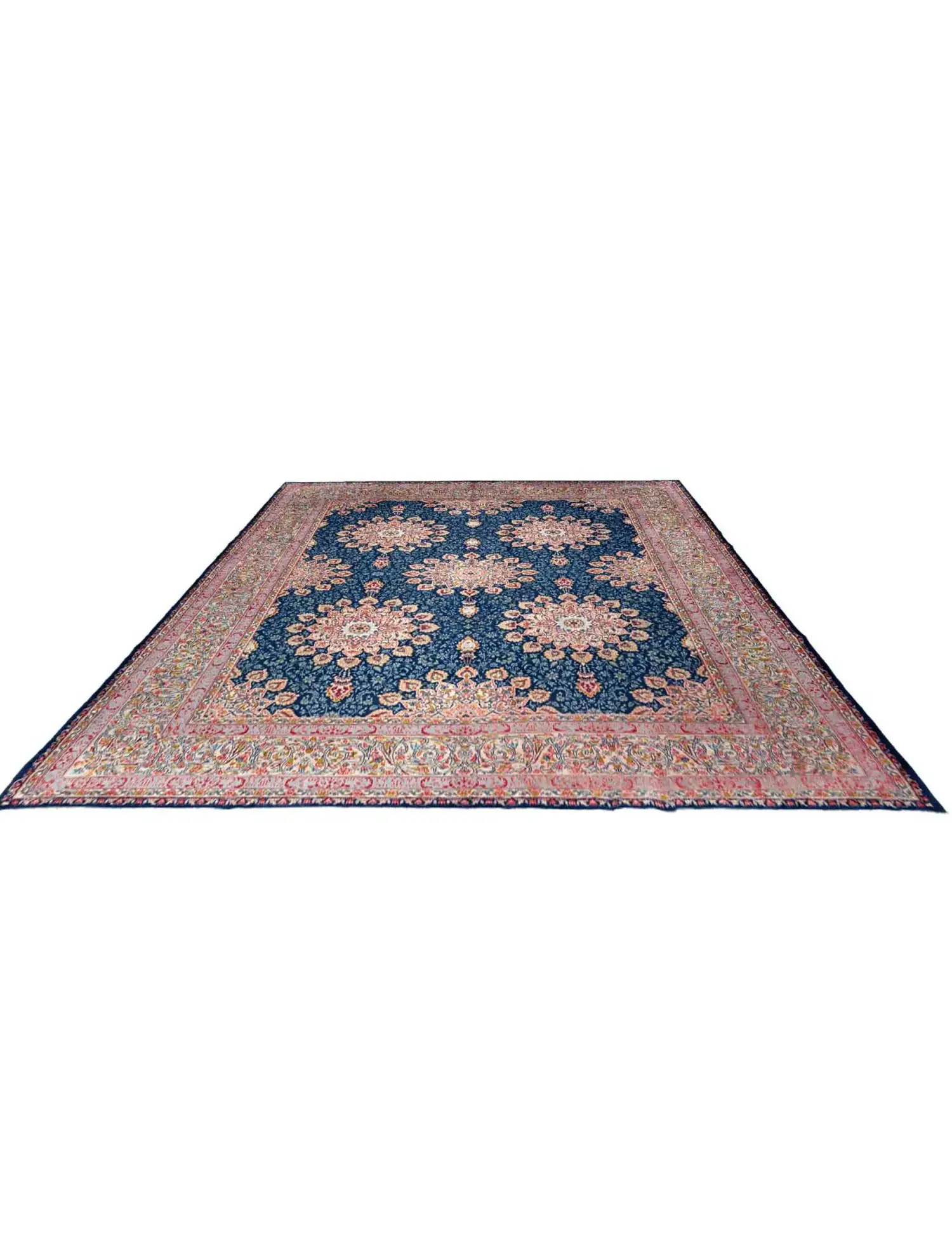 Bleu Persan Kerman Patina 394 x 293 cm - Tapis fait main unique
