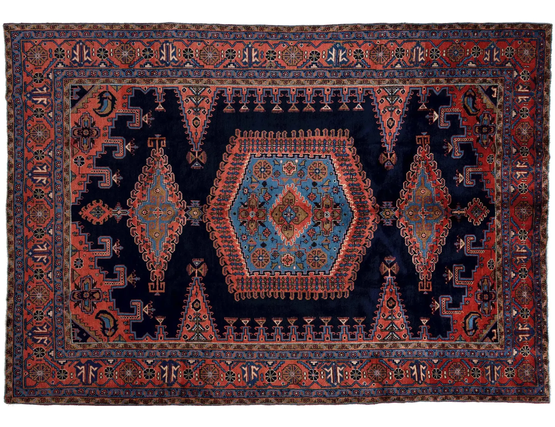 Blau Persien Vis Patina 338 x 238 cm - Einzigartiger handgefertigter Teppich