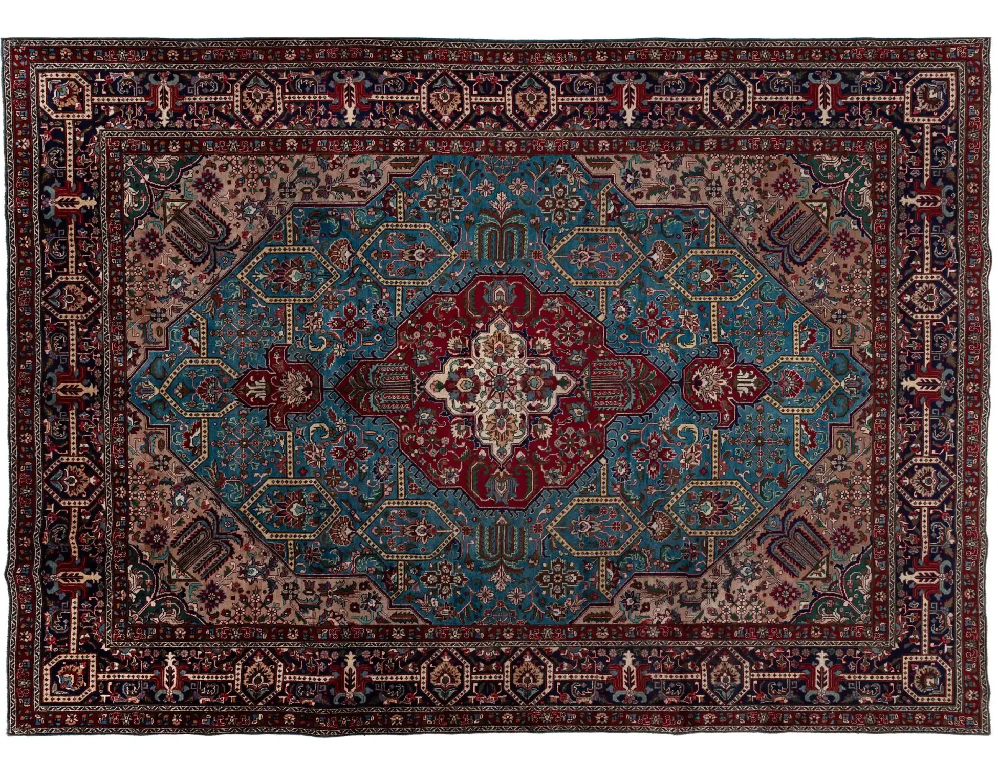 Blå Persien Tabriz Patina 390 x 309 cm - Unikt håndlavet tæppe