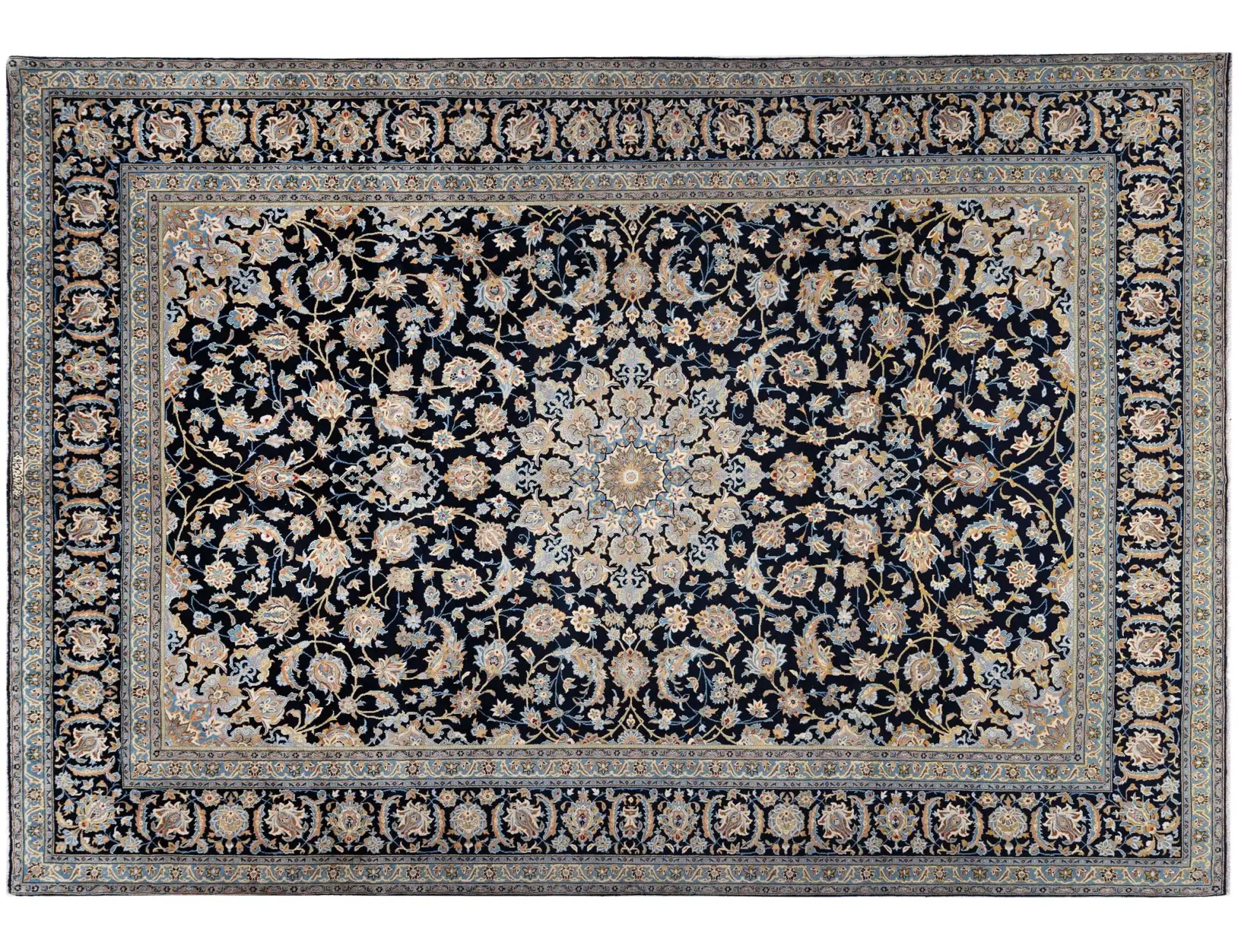 Blå persia Kashan Patina 402 x 293 cm - Unikt håndlaget teppe