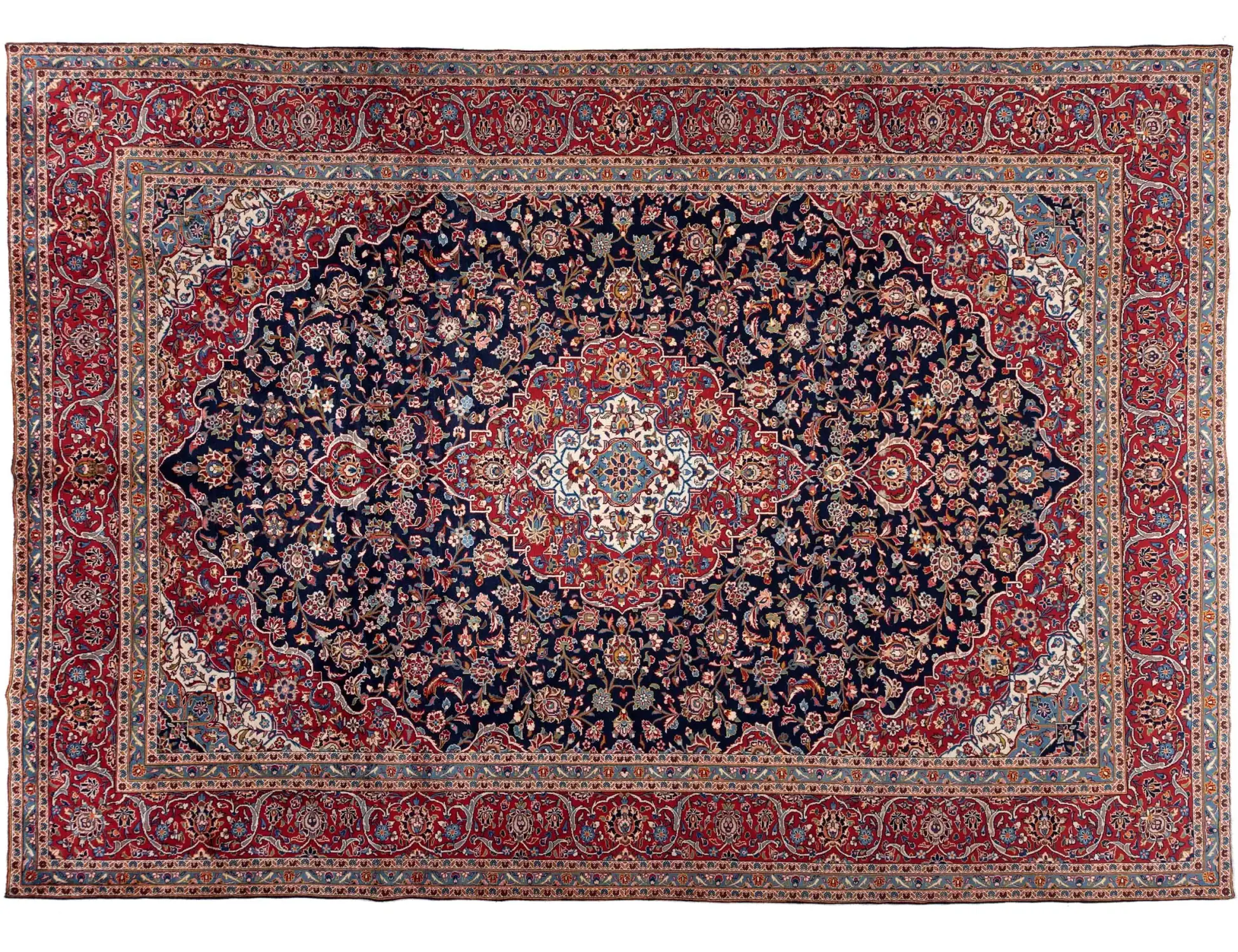 Blu Persiano Kashan Patina 416 x 293 cm - Tappeto unico fatto a mano