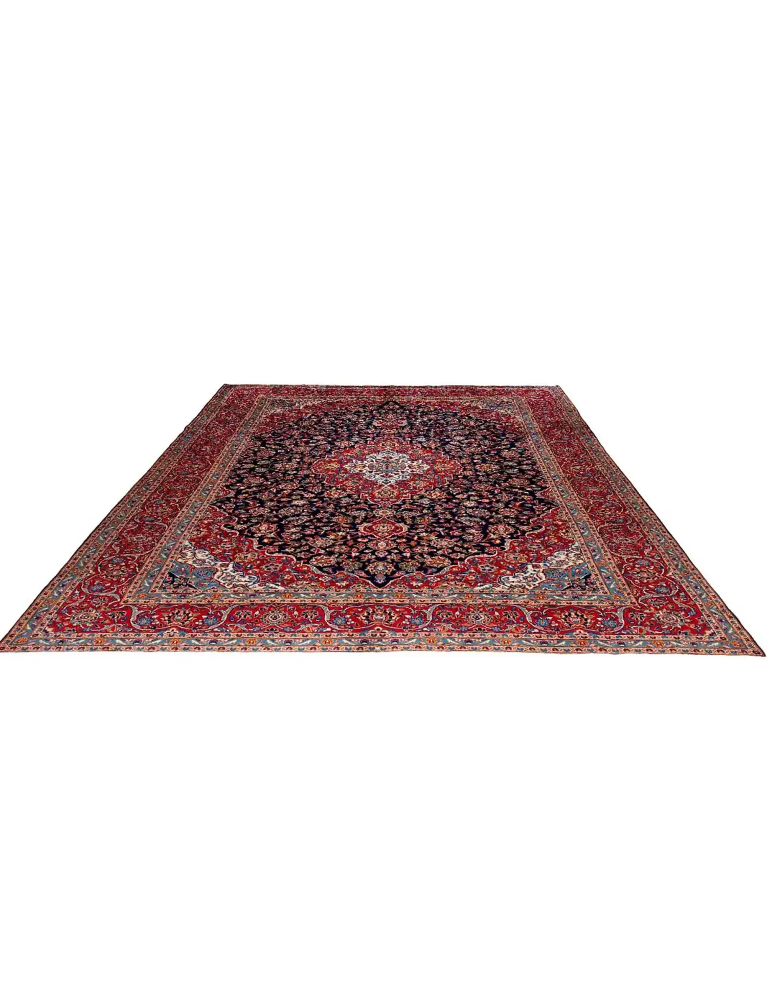 Azul Persa Kashan Patina 416 x 293 cm - Alfombra única hecha a mano