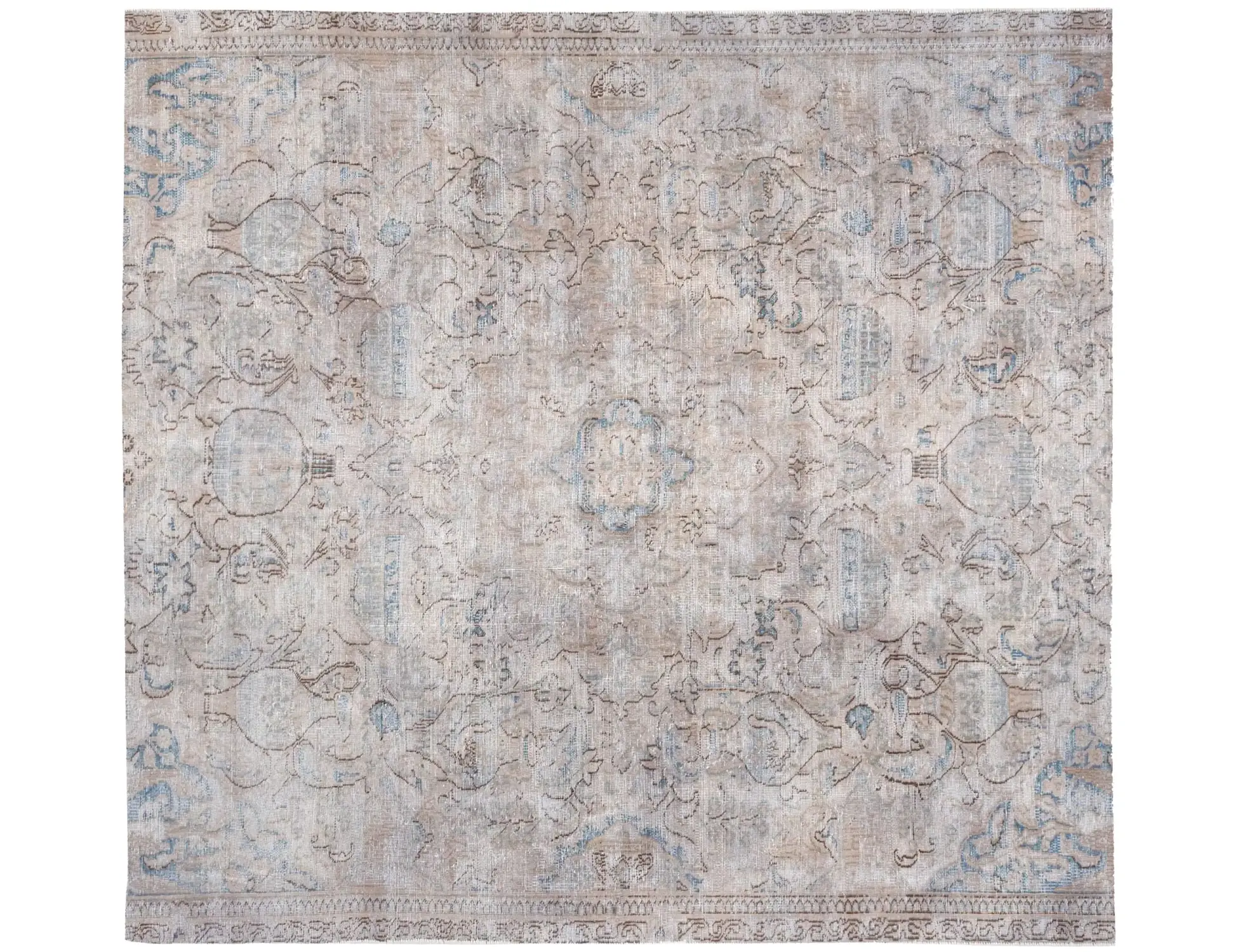 Grau Persien Persischer Vintage Teppich 210 x 210 cm - Einzigartiger handgefertigter Teppich
