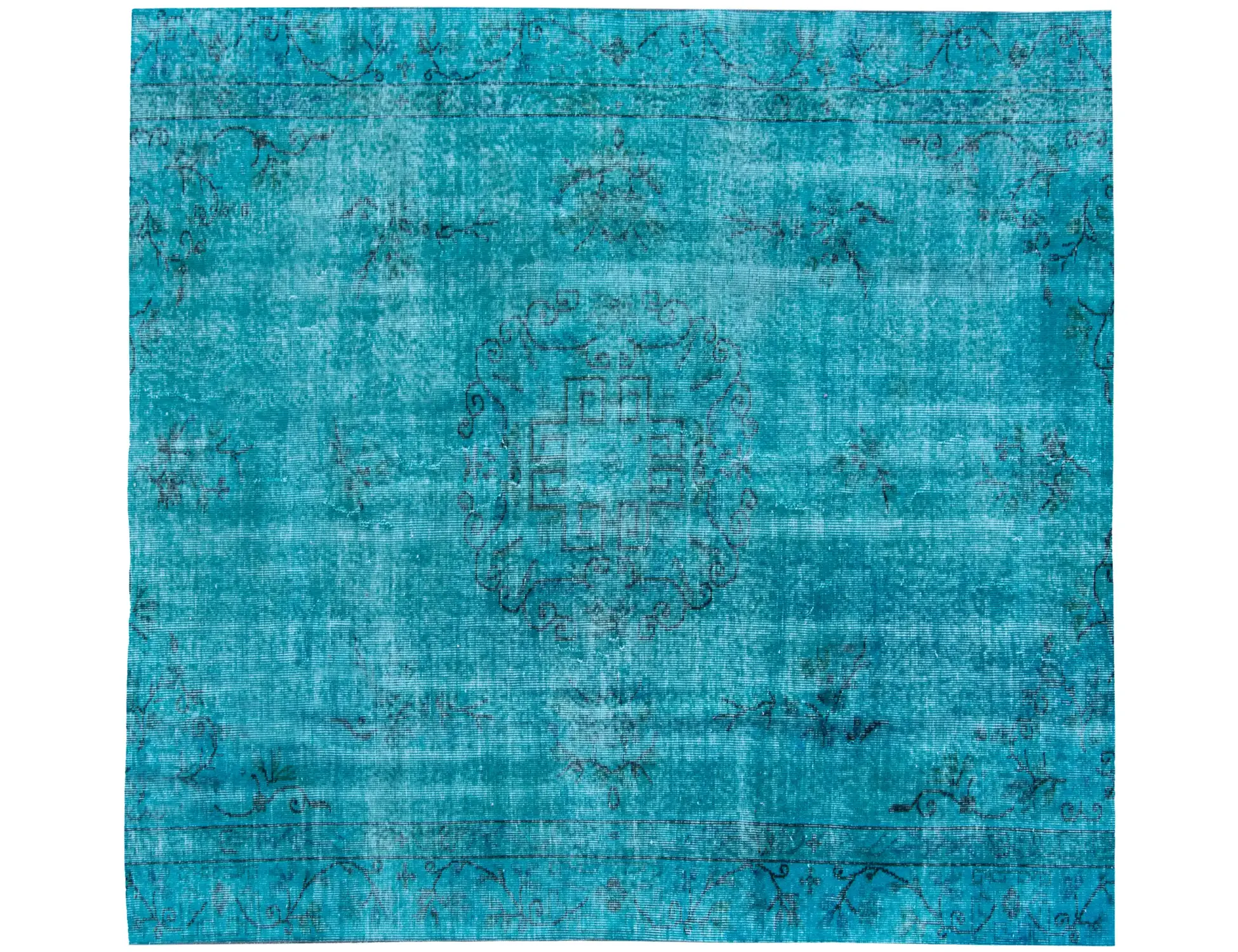 Blau Türkei Vintage Teppich 180 x 180 cm - Einzigartiger handgefertigter Teppich