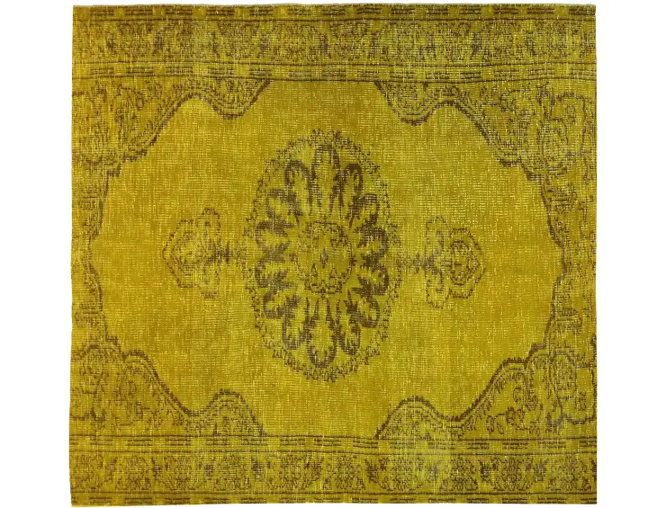 Gelb Türkei Vintage Teppich 142 x 142 cm