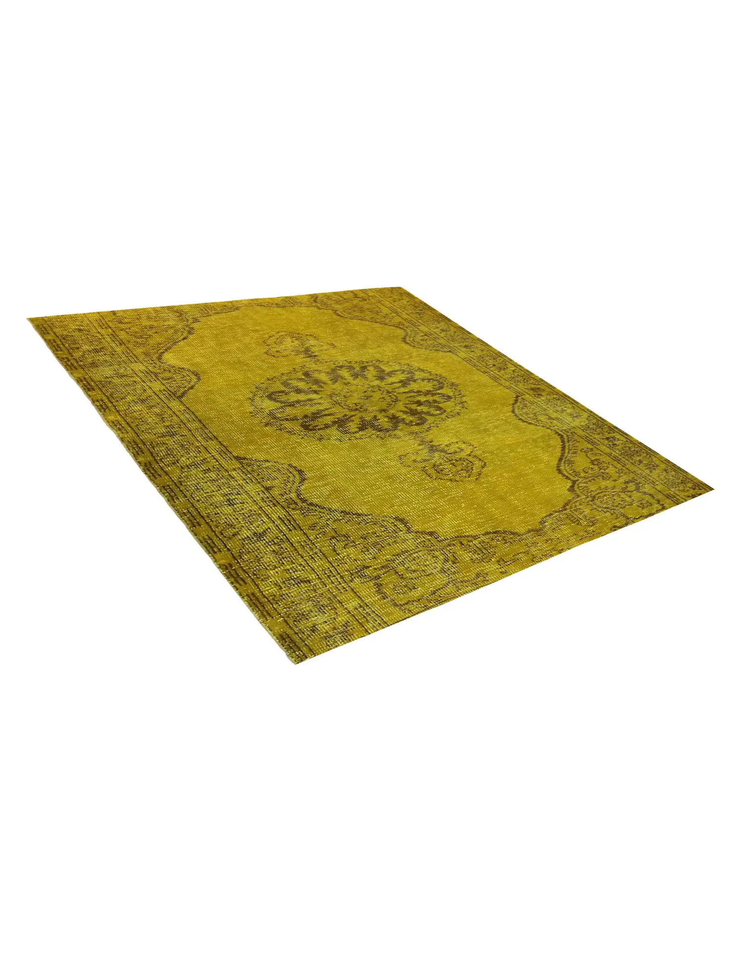 Yellow Turkey Vintage Carpet 142 x 142 cm - Unique Handmade Carpet