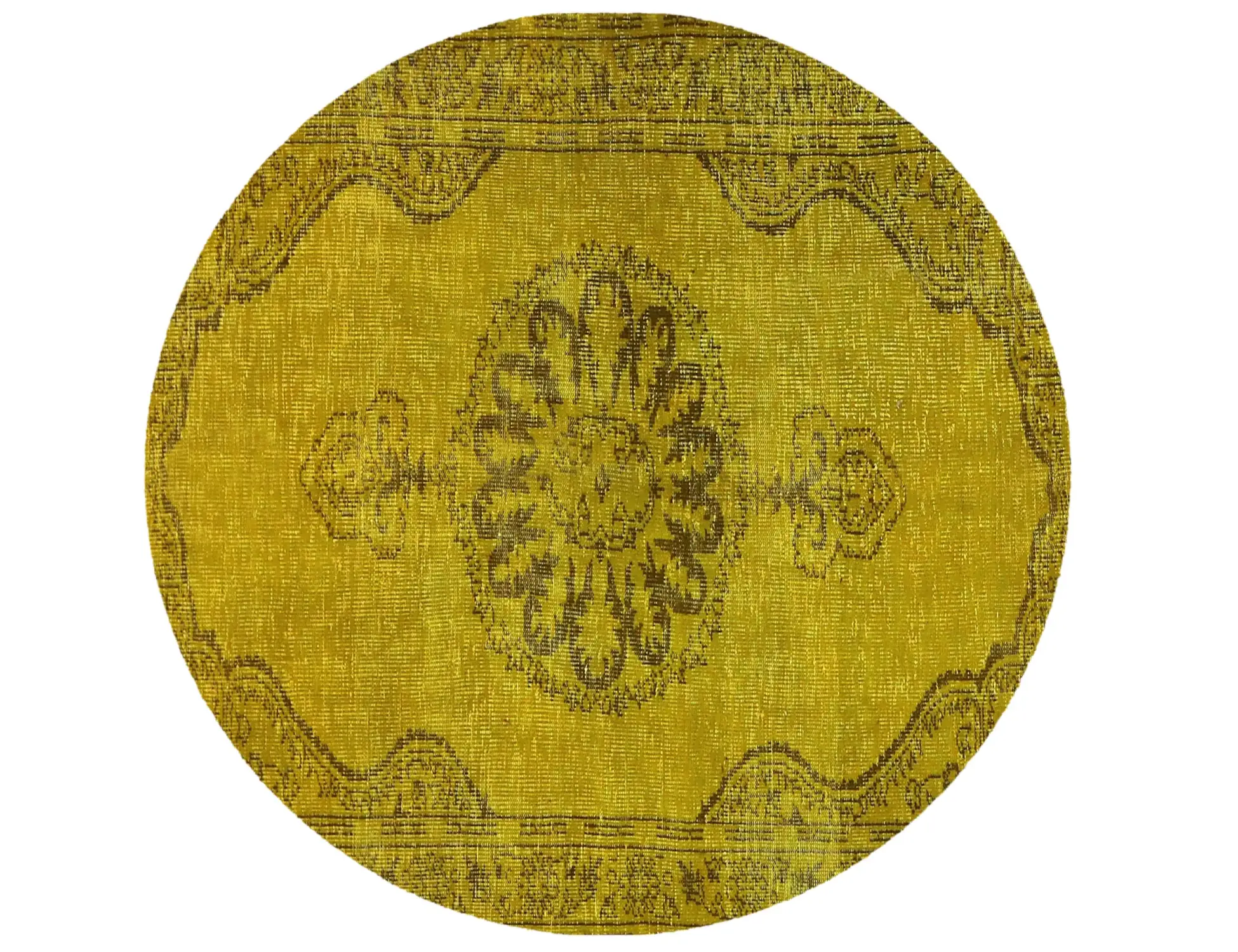 Gelb Türkei Vintage Teppich 142 x 142 cm - Einzigartiger handgefertigter Teppich