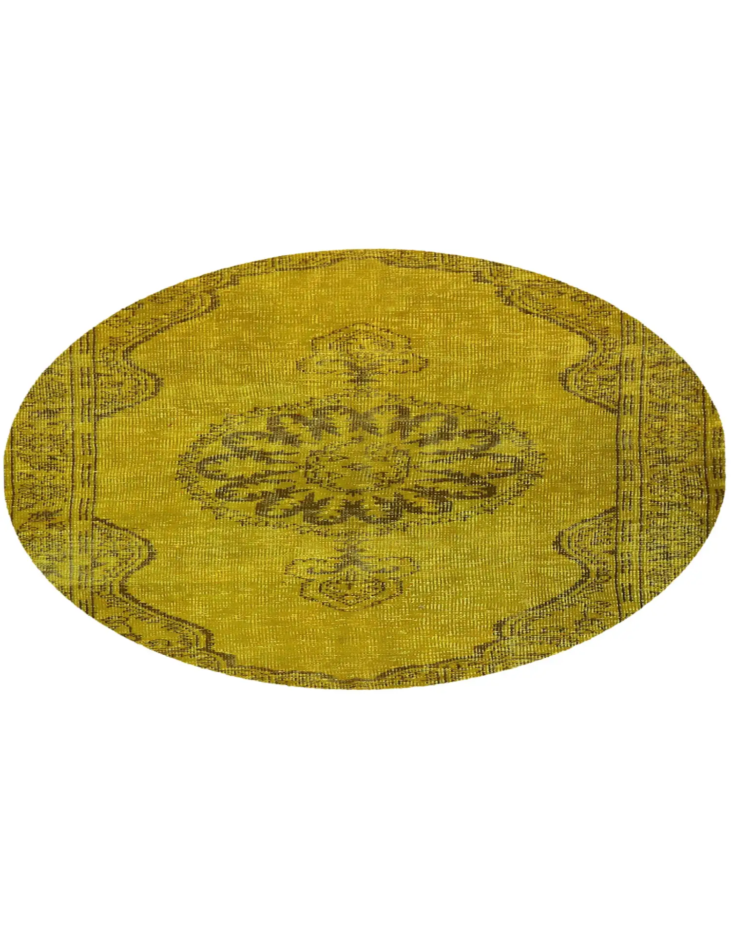 Gelb Türkei Vintage Teppich 142 x 142 cm - Einzigartiger handgefertigter Teppich