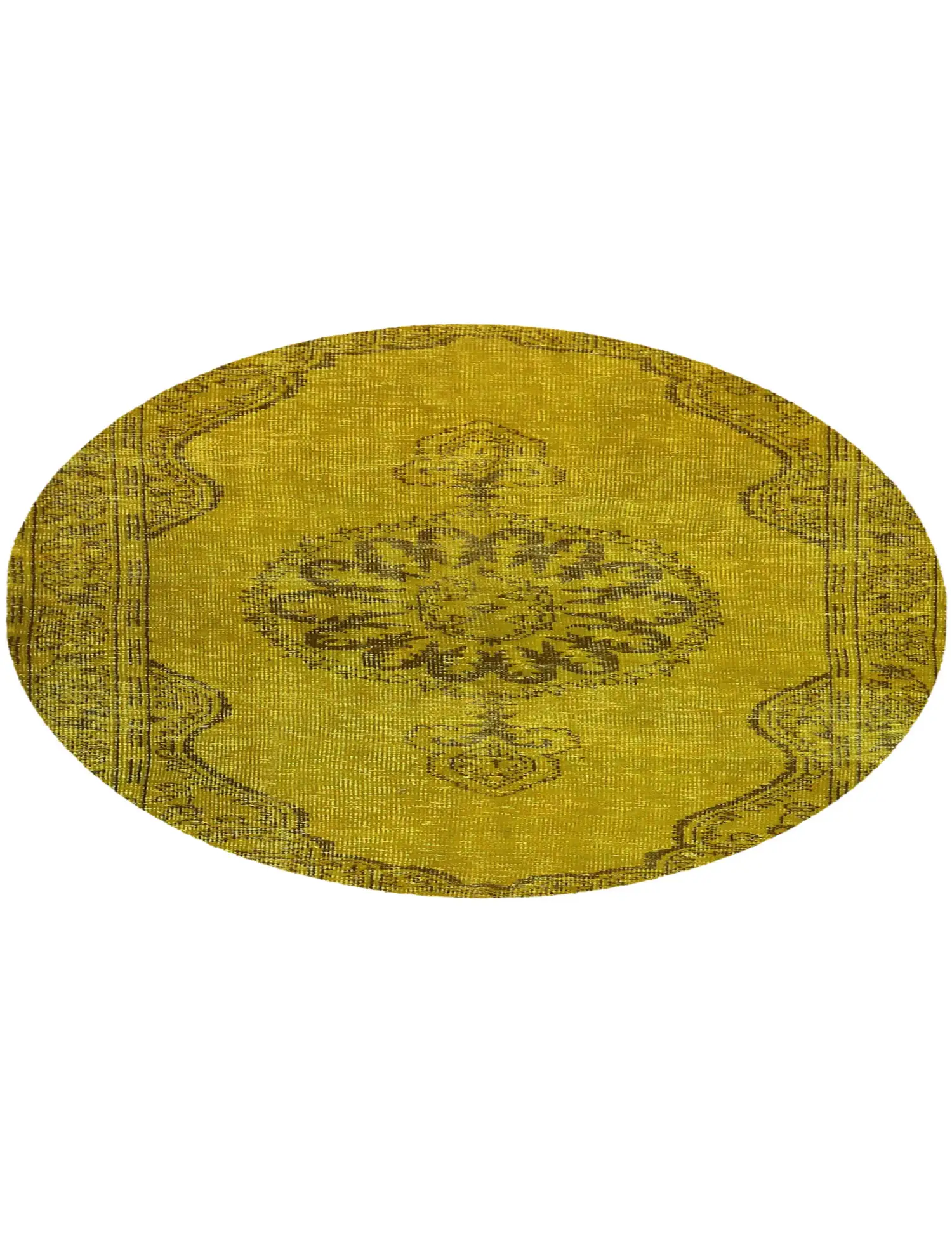 Gelb Türkei Vintage Teppich 142 x 142 cm - Einzigartiger handgefertigter Teppich