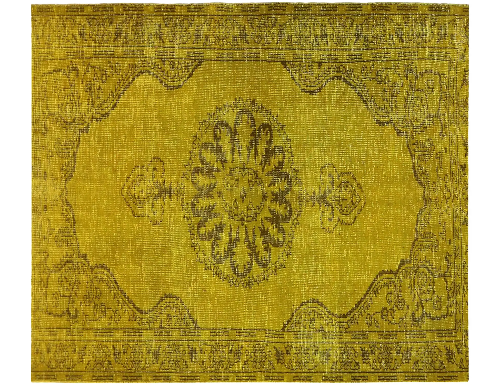 Gelb Türkei Vintage Teppich 200 x 142 cm - Einzigartiger handgefertigter Teppich